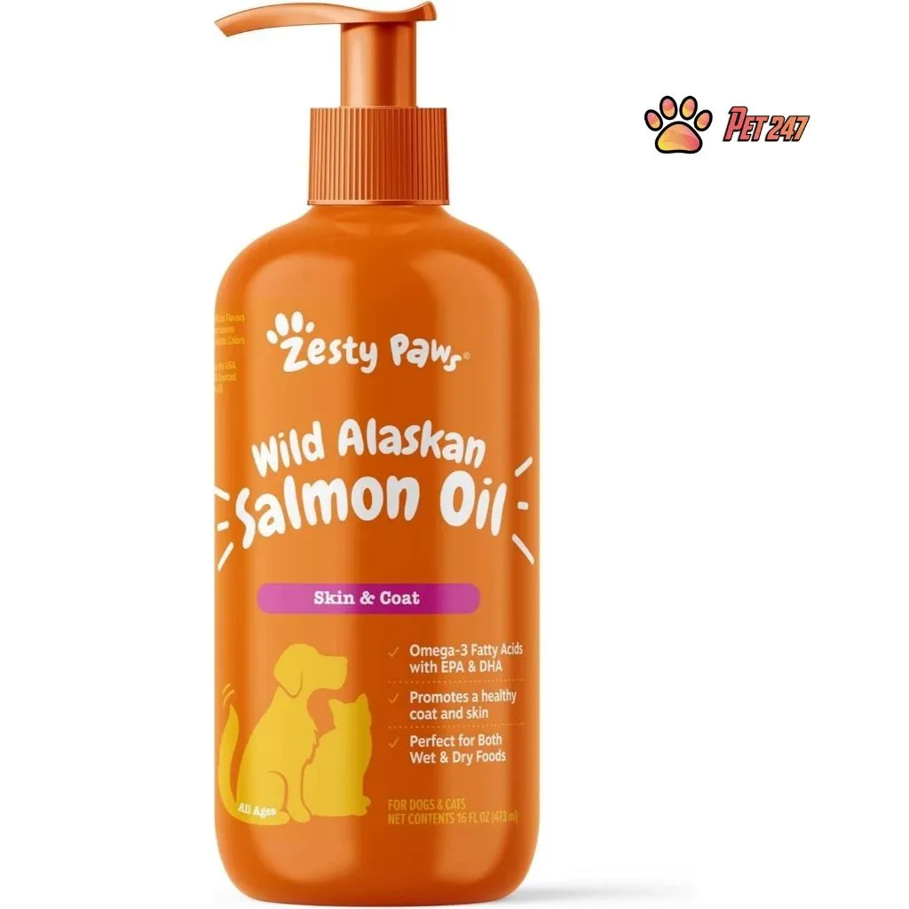 Dầu Cá Hồi Zesty Paws Wild Alaskan – Hỗ Trợ Lông & Da Cho Chó Mèo